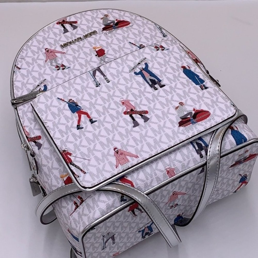 Michael Kors Jet Set Girls Adina Medium Backpack Bright White Silver Multi - Picture 13 of 16